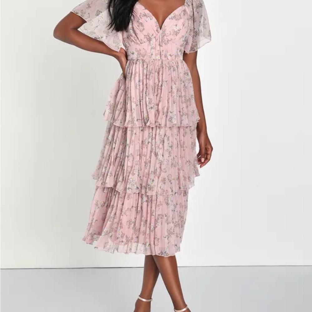 COPY - Elegant Pink Floral Tiered Dress